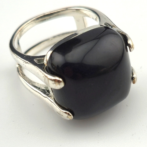 Sterling Silver Modernist Black Onyx Statement Ring Size 8.5 - Picture 1 of 10
